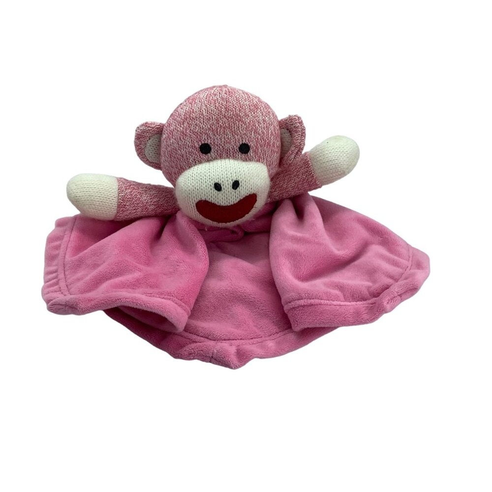 Magic Years Pink Sock Monkey Lovey Plush Stuffed Animal 12"x12" Rattle Satin